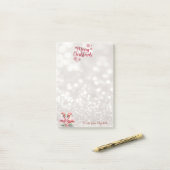 Pink Flamingos Weihnachtsmannmütze präsentiert Post-it Klebezettel (Auf Schreibtisch)