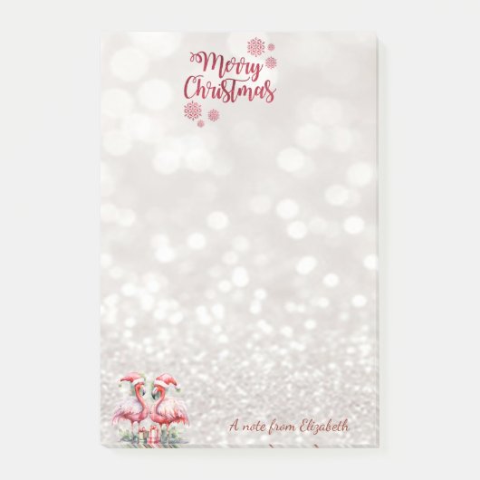 Pink Flamingos Weihnachtsmannmütze präsentiert Post-it Klebezettel (Vorderseite)
