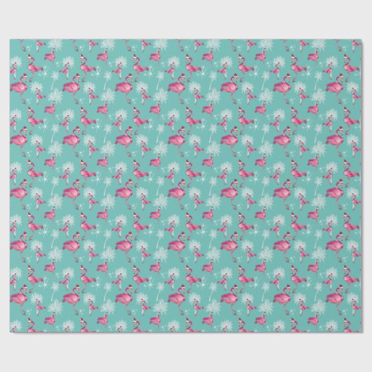 Pink Flamingos White Palm Trees Weihnachten Geschenkpapier (Flach)