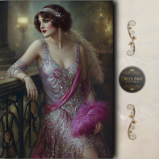 Pink Flapper Glam Woman Decoupage Seidenpapier