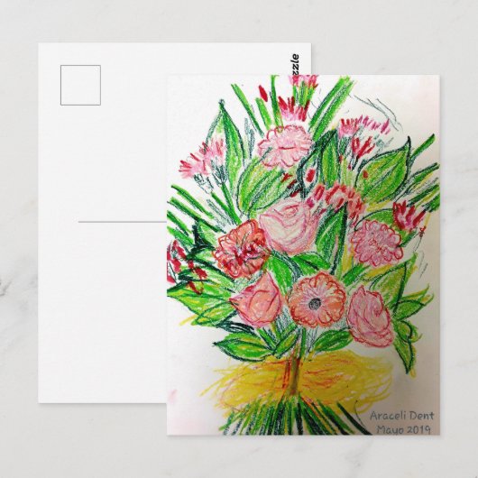Pink Flat Bouquet Poster Postkarte (Vorne/Hinten)