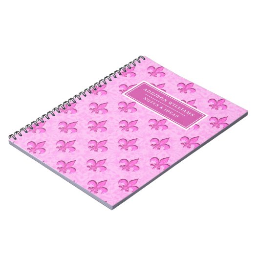 Pink Fleur de Lis Pattern Custom Name Notizblock (Linke Seite)