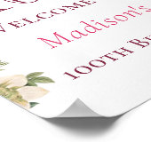 Pink Floral 100. Geburtstag Begrüßungszeichen Poster (Ecke)