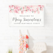 Pink Floral 100. Geburtstag Willkommen Banner (Insitu)