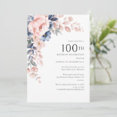 Pink Floral 100. Geburtstagsparty Einladung (Stehend Vorderseite)