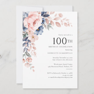 Pink Floral 100. Geburtstagsparty Einladung