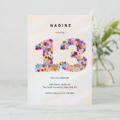 Pink Floral 13th Birthday Garden Spring Wildflower Einladung (Stehend Vorderseite)