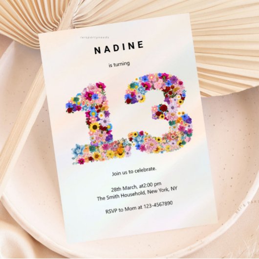 Pink Floral 13th Birthday Garden Spring Wildflower Einladung