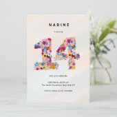 Pink Floral 14th Birthday Garden Spring Wildflower Einladung (Stehend Vorderseite)