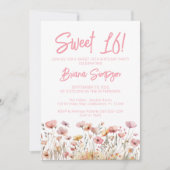 Pink Floral 16. Geburtstagsparty Einladung (Vorderseite)