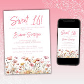 Pink Floral 16. Geburtstagsparty Einladung