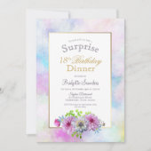 Pink Floral 18. Geburtstag Überraschen Abendessen Einladung (Vorderseite)