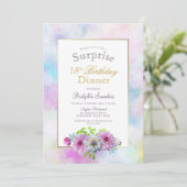 Pink Floral 18. Geburtstag Überraschen Abendessen Einladung (Stehend Vorderseite)