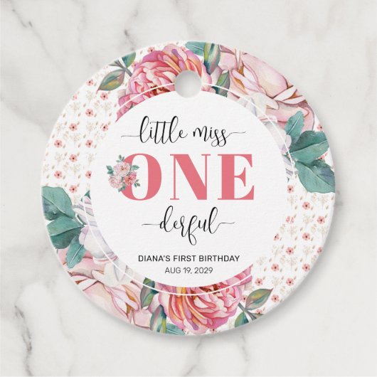 Pink Floral 1st Birthday Geschenkanhänger (Vorderseite)