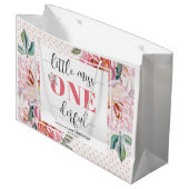Pink Floral 1st Birthday  Große Geschenktüte (Vorderseite Schrägansicht)