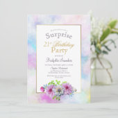 Pink Floral 21. Geburtstag Überraschung Party Einladung (Stehend Vorderseite)