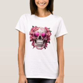Pink Floral 3D Toter Schädel mit Sonnenbrille T-Shirt