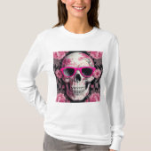 Pink Floral 3D Toter Schädel mit Sonnenbrille T-Shirt (Vorderseite)
