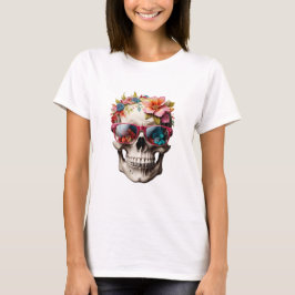 Pink Floral 3D Toter Schädel mit Sonnenbrille T-Shirt