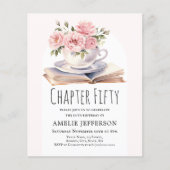 Pink Floral 50. Buch Thema Geburtstag Einladung (Vorderseite)