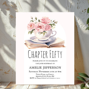 Pink Floral 50. Buch Thema Geburtstag Einladung