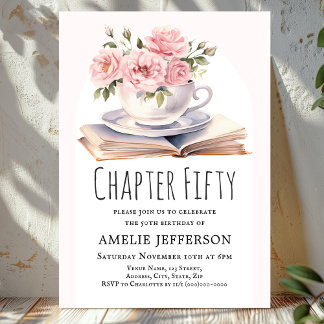 Pink Floral 50. Buch Thema Geburtstag Einladung