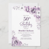 Pink Floral 50. Geburtstagsparty Einladung (Vorderseite)