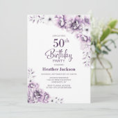 Pink Floral 50. Geburtstagsparty Einladung (Stehend Vorderseite)