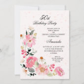 Pink Floral 50. Geburtstagsparty Einladung (Vorderseite)