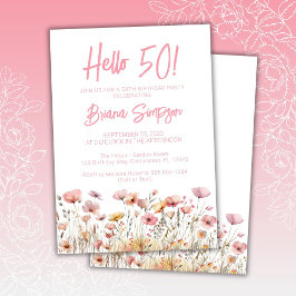 Pink Floral 50. Geburtstagsparty Einladung
