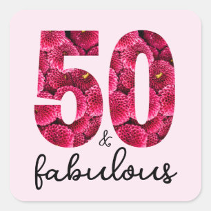 Pink Floral 50 und fabelhafte 50. Geburtstagsparty Quadratischer Aufkleber