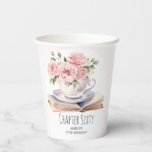 Pink Floral 60. Buch Thema Geburtstag Pappbecher (Rückseite)