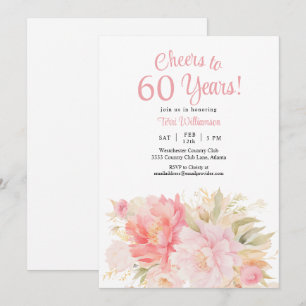 Pink Floral 60. Geburtstag Cheers to 60 Years Einladung