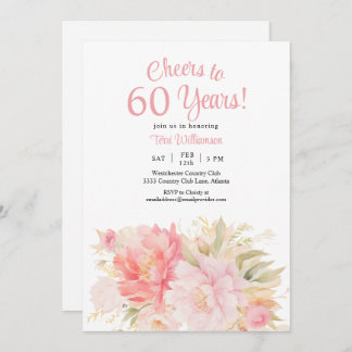 Pink Floral 60. Geburtstag Cheers to 60 Years Einladung