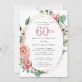 Pink Floral 60. Geburtstagsparty Einladung (Vorderseite)