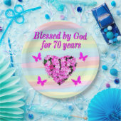 PINK FLORAL 70. GEBURTSTAG PAPIER TELLER (Party)