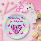 PINK FLORAL 70. GEBURTSTAG PAPIER TELLER (Party)