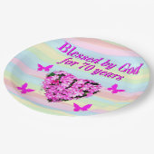 PINK FLORAL 70. GEBURTSTAG PAPIER TELLER (Schrägansicht)