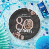 Pink Floral 80. Geburtstag Pappteller (Party)
