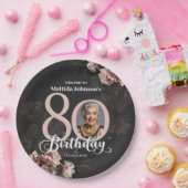 Pink Floral 80. Geburtstag Pappteller (Party)