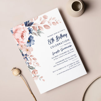 Pink Floral 80. Geburtstag Party Script Einladung