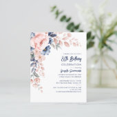 Pink Floral 80. Geburtstag Party Script Einladung (Stehend Vorderseite)