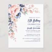 Pink Floral 80. Geburtstag Party Script Einladung (Vorderseite)