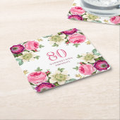 Pink Floral 80. Geburtstag Rechteckiger Pappuntersetzer (angewinkelt)