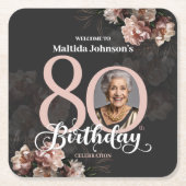 Pink Floral 80. Geburtstag Rechteckiger Pappuntersetzer (Vorderseite)