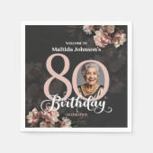 Pink Floral 80. Geburtstag Serviette (Vorderseite)