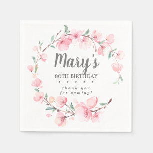 Pink Floral 80. Geburtstag Vielen Dank Serviette
