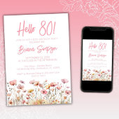 Pink Floral 80. Geburtstagsparty Einladung