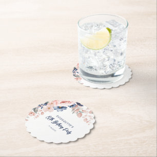 Pink Floral 80. Geburtstagsparty Script Untersetzer