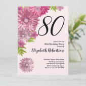 Pink Floral 80th Birthday Invitation in Blush Pink Einladung (Stehend Vorderseite)